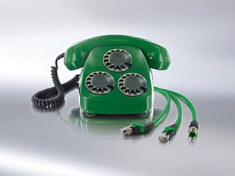 A green rotary phone